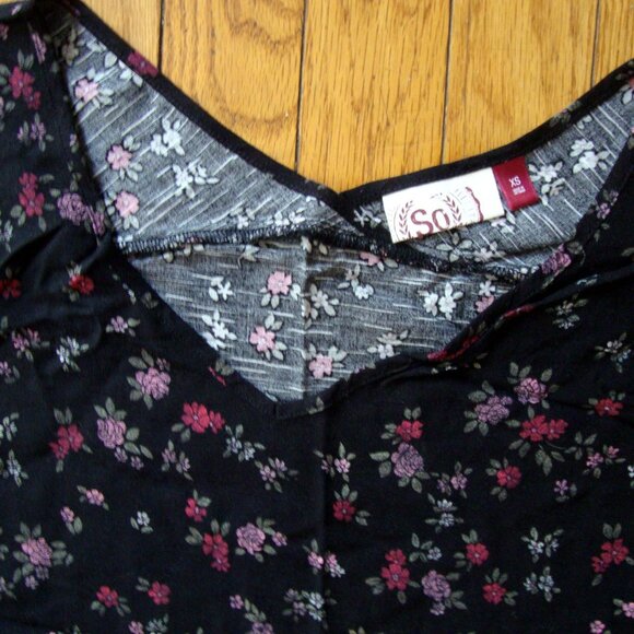 SO Black Floral Rayon Popover Top - Picture 2 of 4